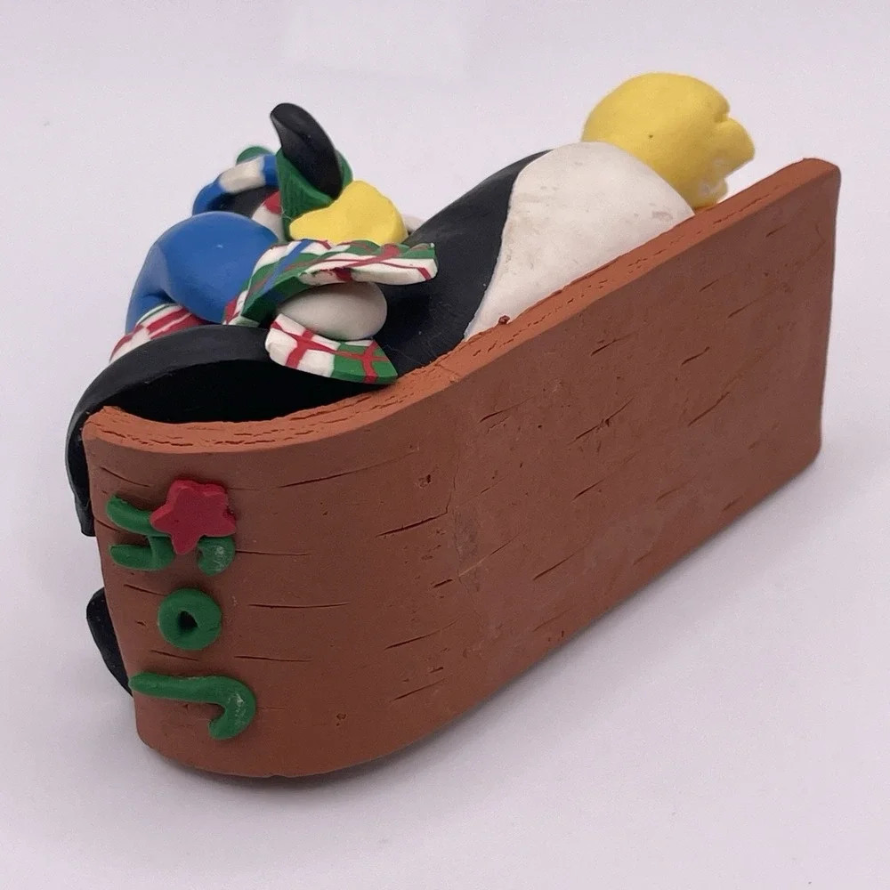 Decorative Winter Penguin‎ Figurine And Candle Stick Holder Polymer Clay